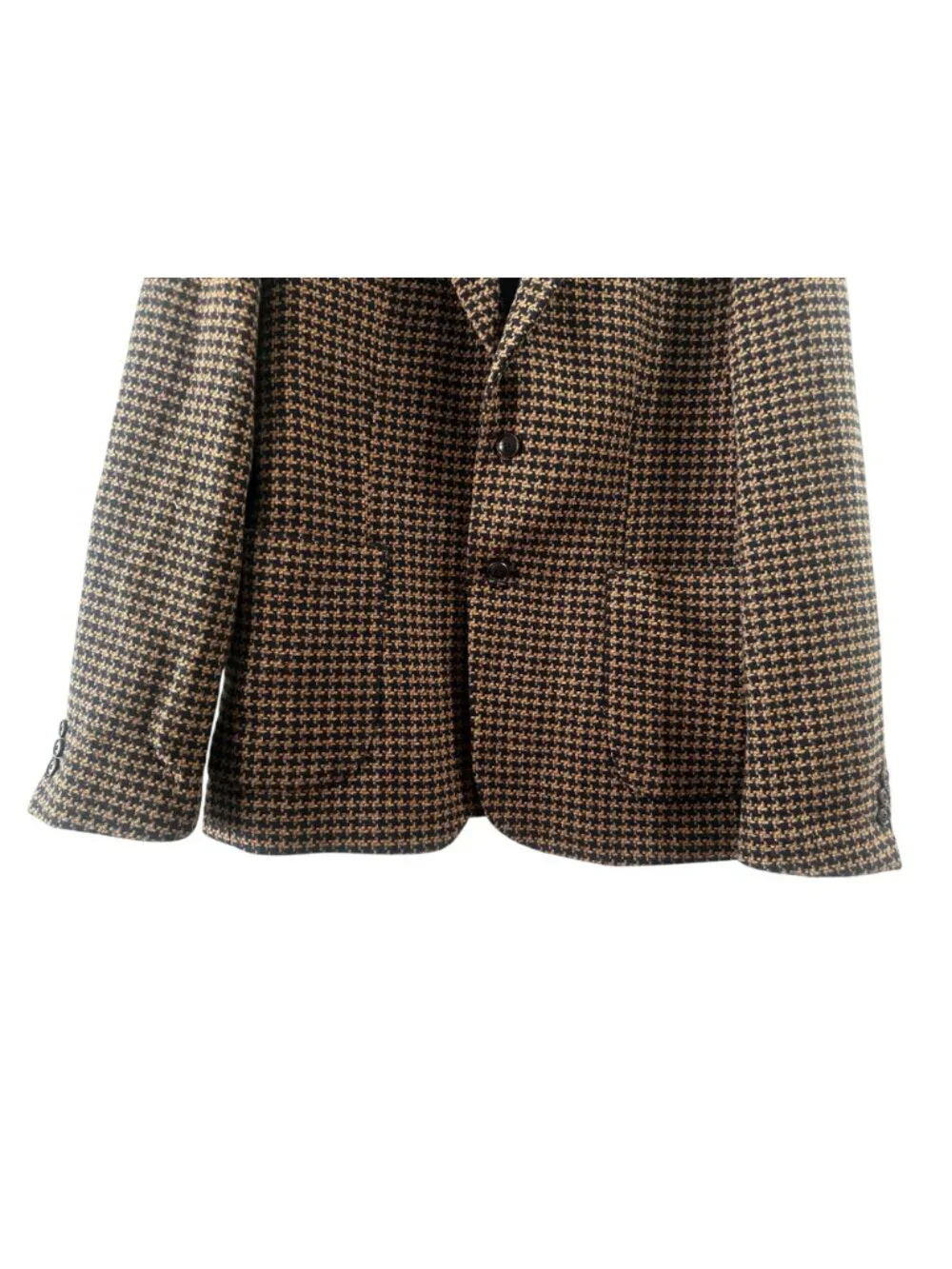 Zara Houndstooth Single Breasted Blazer Mens XL Brown Wool Blend Office Preppy